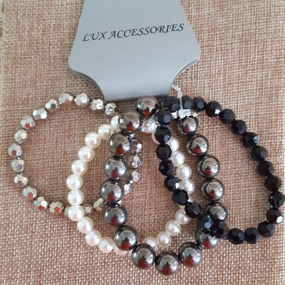 Lux Accessories Stretch Beaded Fashion Bracelets Black/Gray/Silver/White…